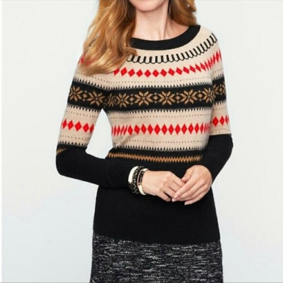 Talbots Fair Isle wool blend long sleeve Nordic pullover sweater sz M - Picture 1 of 9